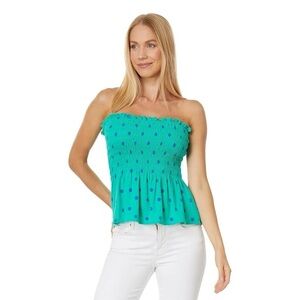 Lilly Pulitzer Jadis Tube Top Smocked Polka Dot Printed Botanical S NWT